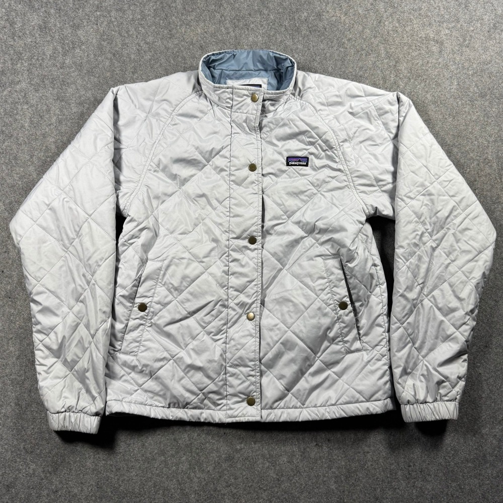 Patagonia Kids XXL 16-18 Diamond Quilted Jacket Light Grey Snap Front Insulated